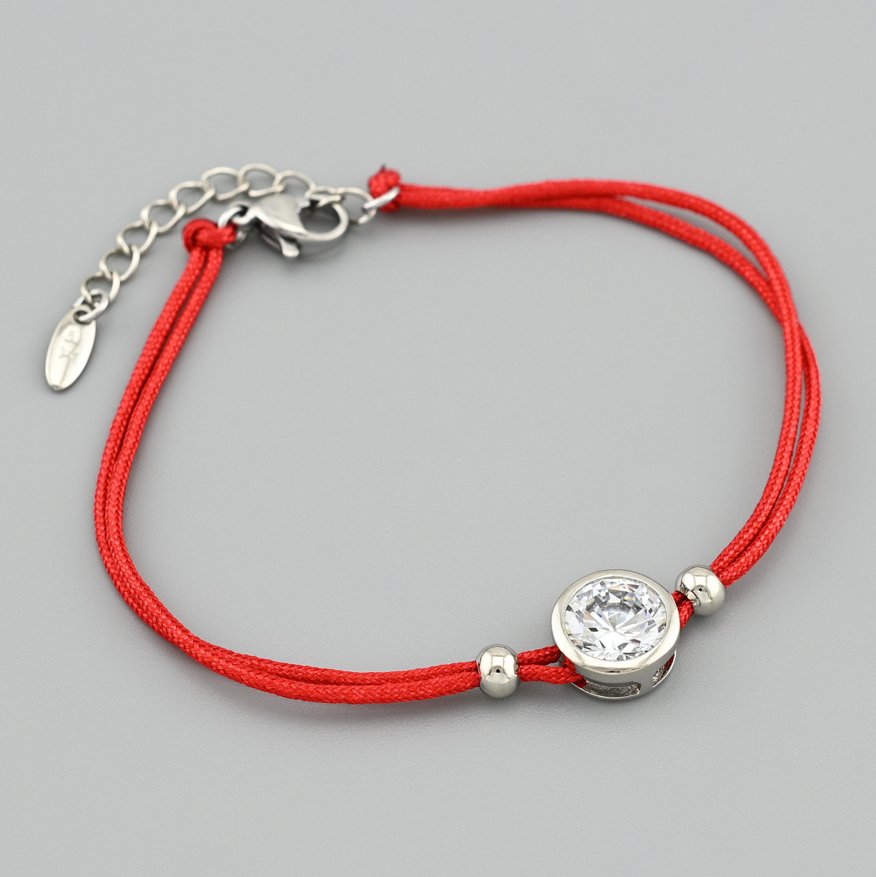 Браслет червона нитка 38927 ширина 2 мм білі фіаніти позолота Біле Золото довжина 17+3, фото 1