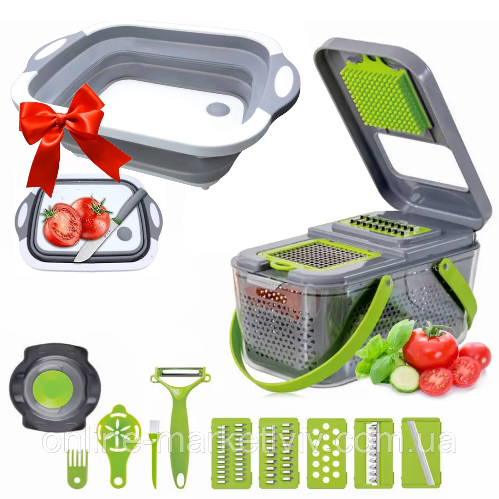 Овочерізка 18в1 MA-8 + Подарунок Складаний кошик-дошка 3в1 Chopping Board / Механічна овочерізка, фото 1
