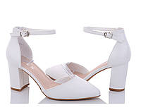 Женские матовые белые свадебные туфли на устойчивом каблуке открытые бока 36 37 38 39 40