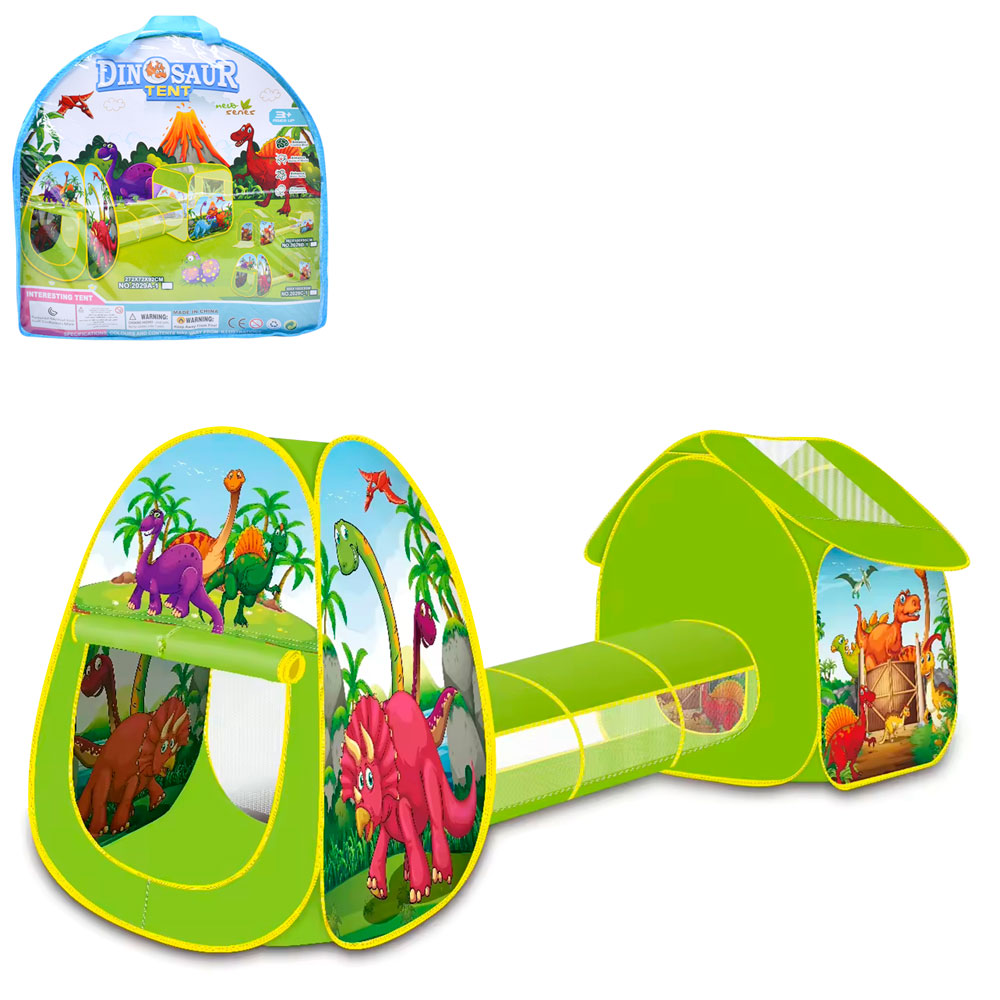 Намет з тунелем ігрова дитяча (піраміда, динозаври, 300х100х95см, 2 входи, віконця-сітка, в сумці) MR 1103