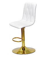 Барный стул Melvin Bar GD-Base, золотая круглая опора, регулировка высоты сиденья, мягкая обивка экокожа цвет белый