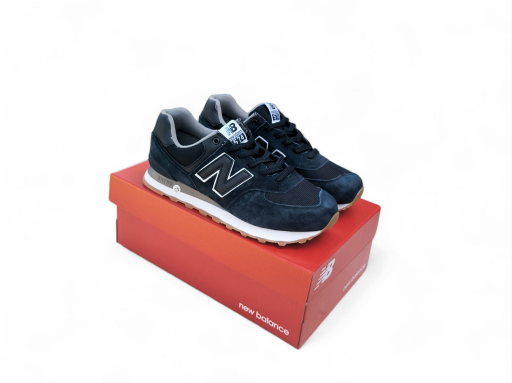 Чоловічі кросівки New balance 574 blue nb classic Нью Баланс темно сині замшеві весна літо