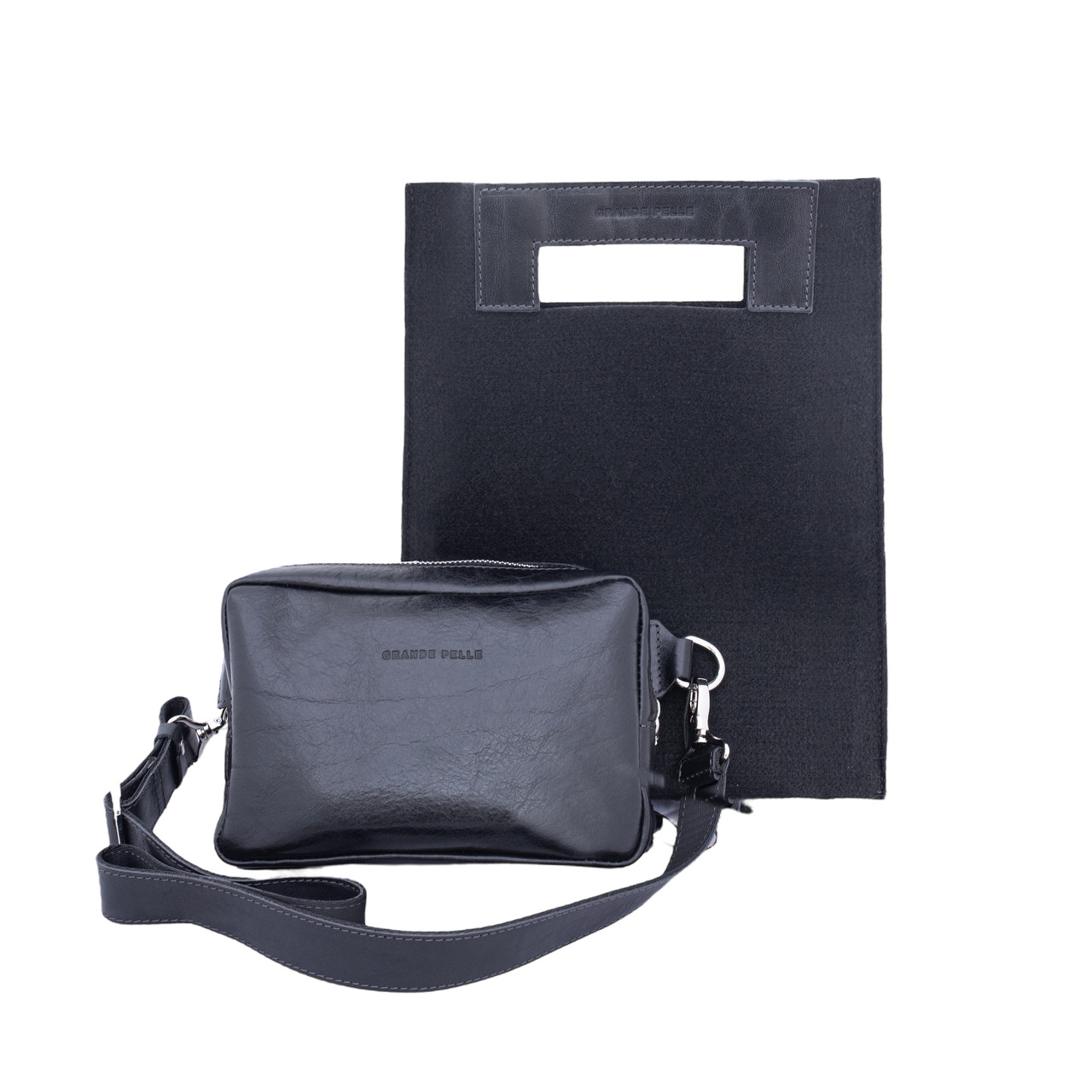 Класична шкіряна сумка чоловіча Grande Pelle чорного кольору з ременем на змійці через плече повсякденна