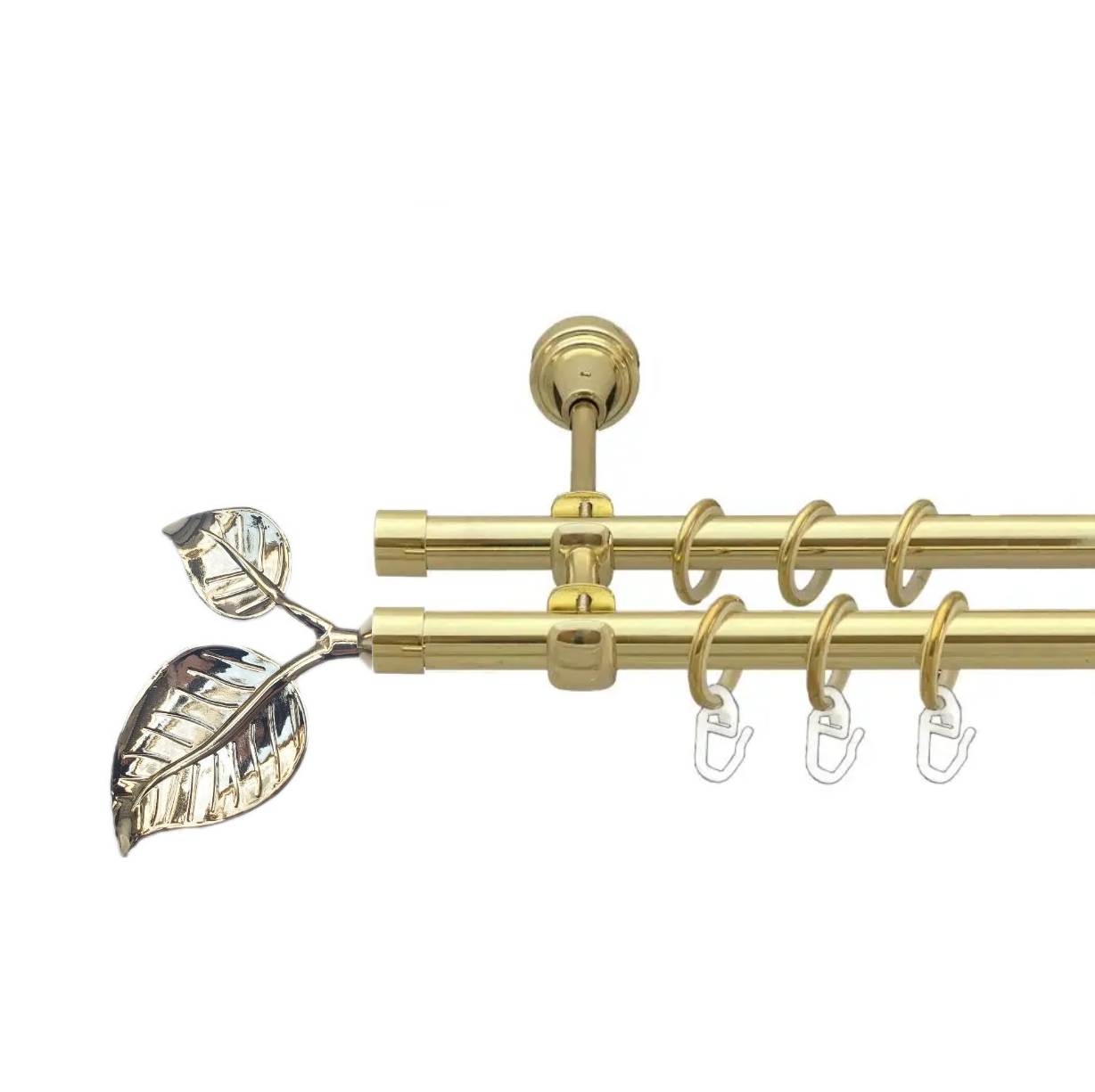 Карниз кований для штор подвійний золото Лист Большой 16мм діаметр гладка комплект, фото 1