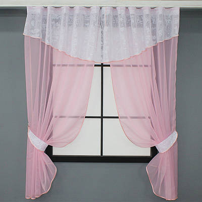 Кухонні штори (270х170см.) з ламбрекеном, на карниз 1-1,5м. Колір рожевий з білим. Код 084к 52-0827