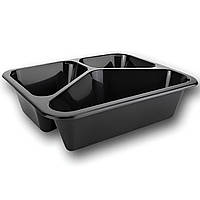 Ланч бокс чорний трисекційний поліпропіленовий без крышки Т-1 розмір 227х178х40 50 шт/уп.