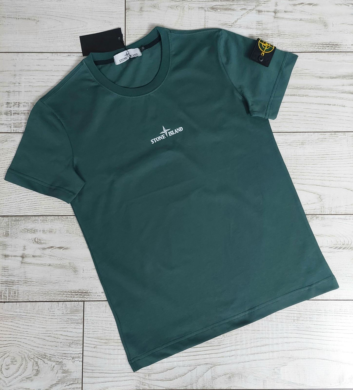 Чоловіча футболка Stone Island з патчем Стон Айленд зелена