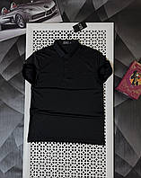 Мужское поло Armani черное тонкое, легкая брендовая мужская футболка с воротником Армани