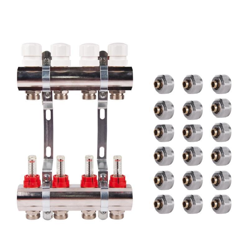 Комплект: SD Колектор с витратомірами 1"х9 SD235W9 + SD Євроконус 3/4'' 16 х 2мм SD346, фото 1