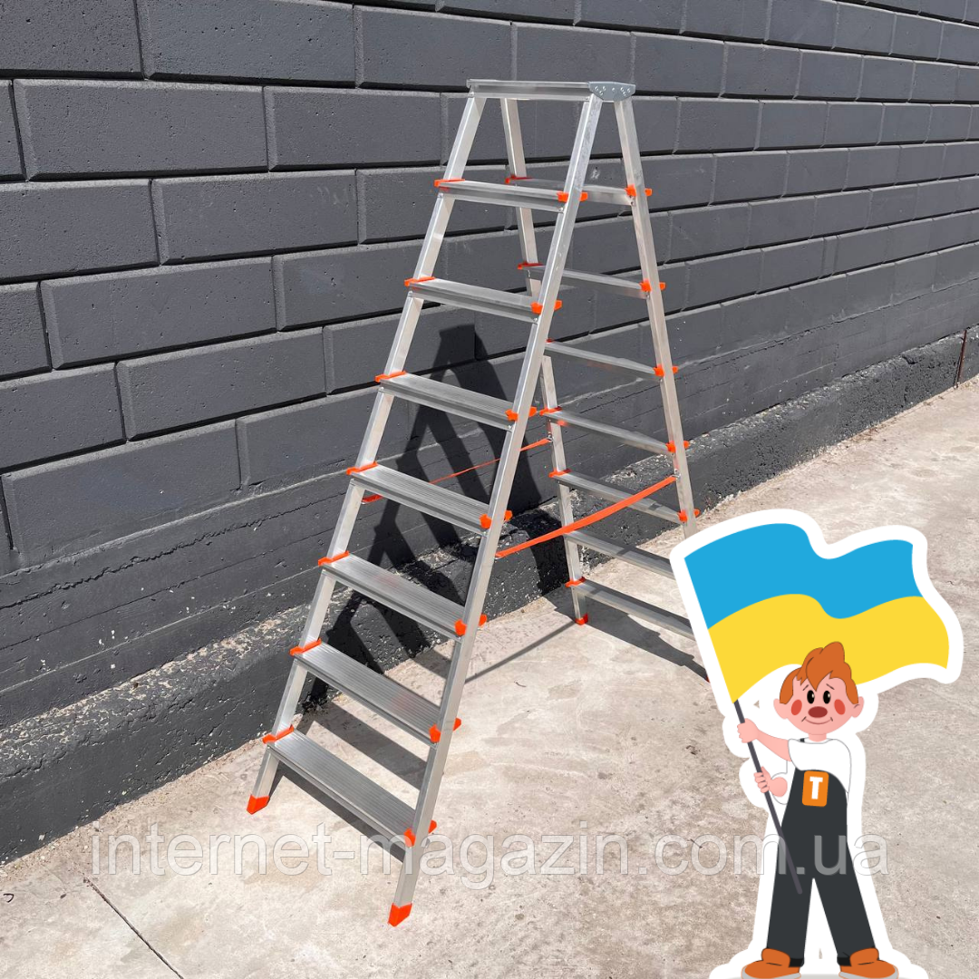 Драбина стремянка 2х8 двостороння алюмінієва 8+8 сходинок, фото 1