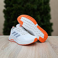 Адидас Клаудфоам Белые с оранжевым кроссовки для парней Adidas Cloudfoam. Светлая обувь мужская весна лето.