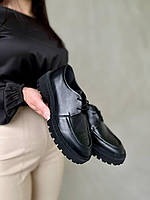 Модные черные женские туфли из качественной кожи черного цвета, размеры от 36 до 41