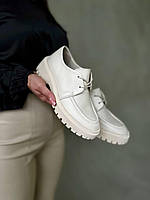 Модные белые женские туфли из качественной кожи на тракторной платформе, размеры от 36 до 41