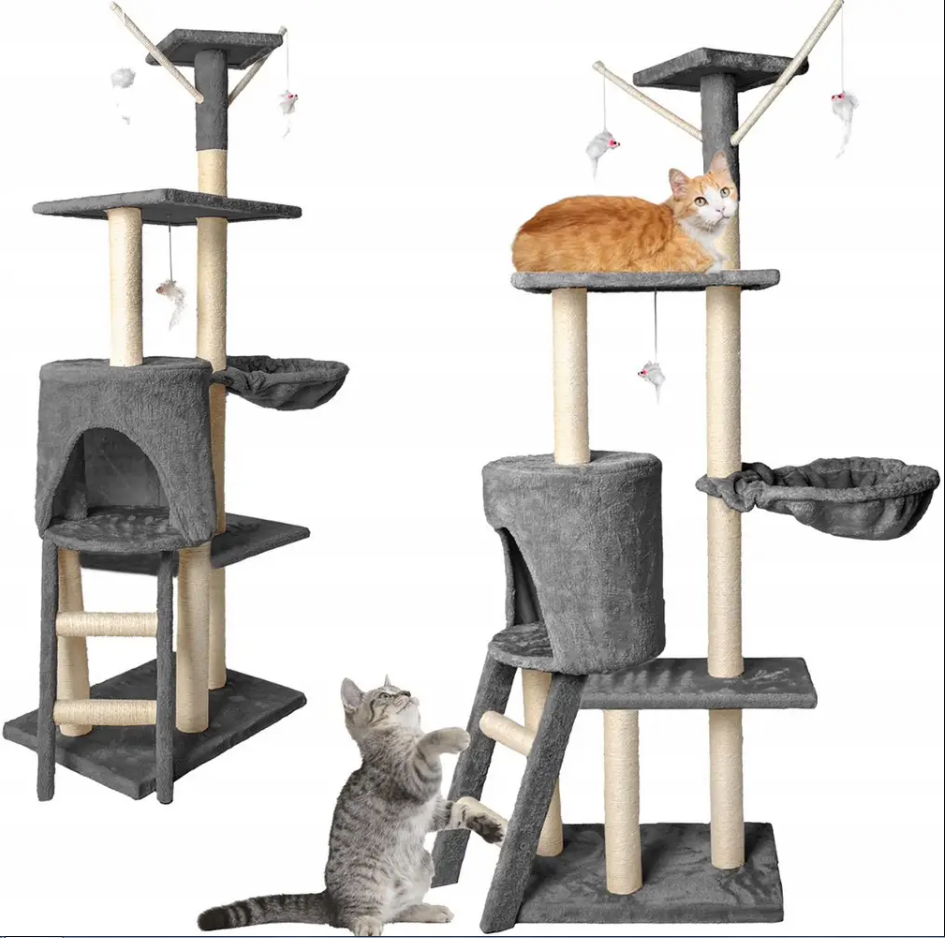 Домик когтеточка для кота с игровым комплектом 135 см Царапка для котика высокая с лестницей и домиком SNM - фото 9 - id-p2186490431
