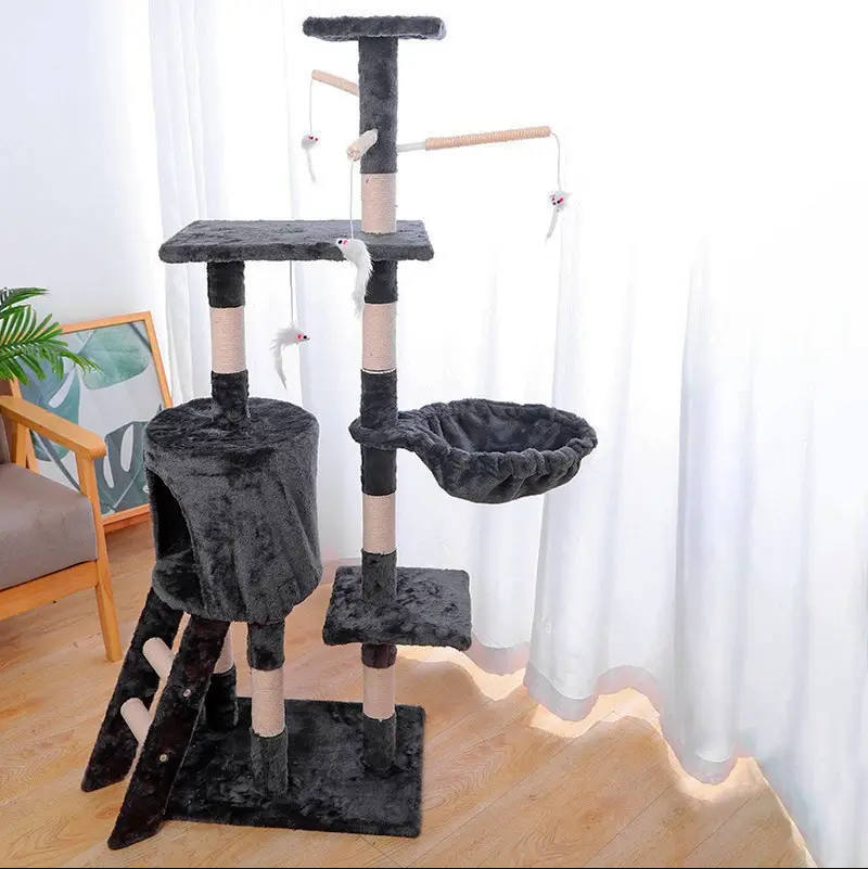 Домик когтеточка для кота с игровым комплектом 135 см Царапка для котика высокая с лестницей и домиком SNM - фото 10 - id-p2186490431