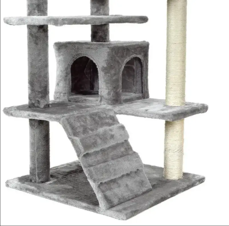 Когтеточка для кота напольная 131 см Царапалка для кошки высокая с лестницей и домиком SNM - фото 5 - id-p2186490435