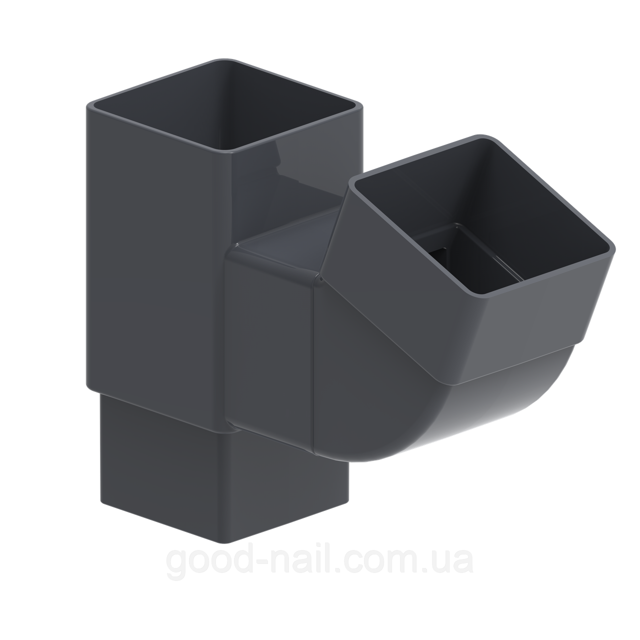 Трійник 80х80х67° квадратної пластикової водостічної системи KROP 135\80мм, фото 1