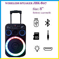Портативная блютуз колонка на колесах JBK-807 40 вт колонка чемодан с микрофоном акустическая система караоке