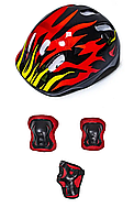 Защитный комплект (защита на колени, локти, ладони + шлем), рисунок "Черный огонь"