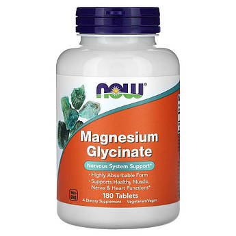 Магній гліцинат 100 мг Now Foods Magnesium Glycinate для здоров'я нервової системи 180 таблеток