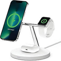 Зарядна док-станція Belkin BOOST CHARGE PRO 3-in-1 Wireless Charger with MagSafe White (HPGA2, WIZ009ttWH-APL)