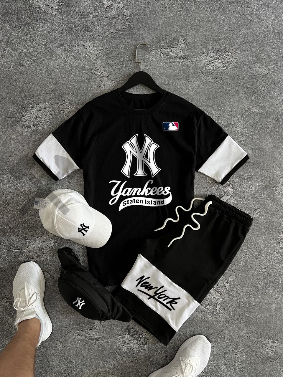 New york yankees чоловічий костюм літній шорти футболка кепка сумка поясна нью йорк чорний, фото 1