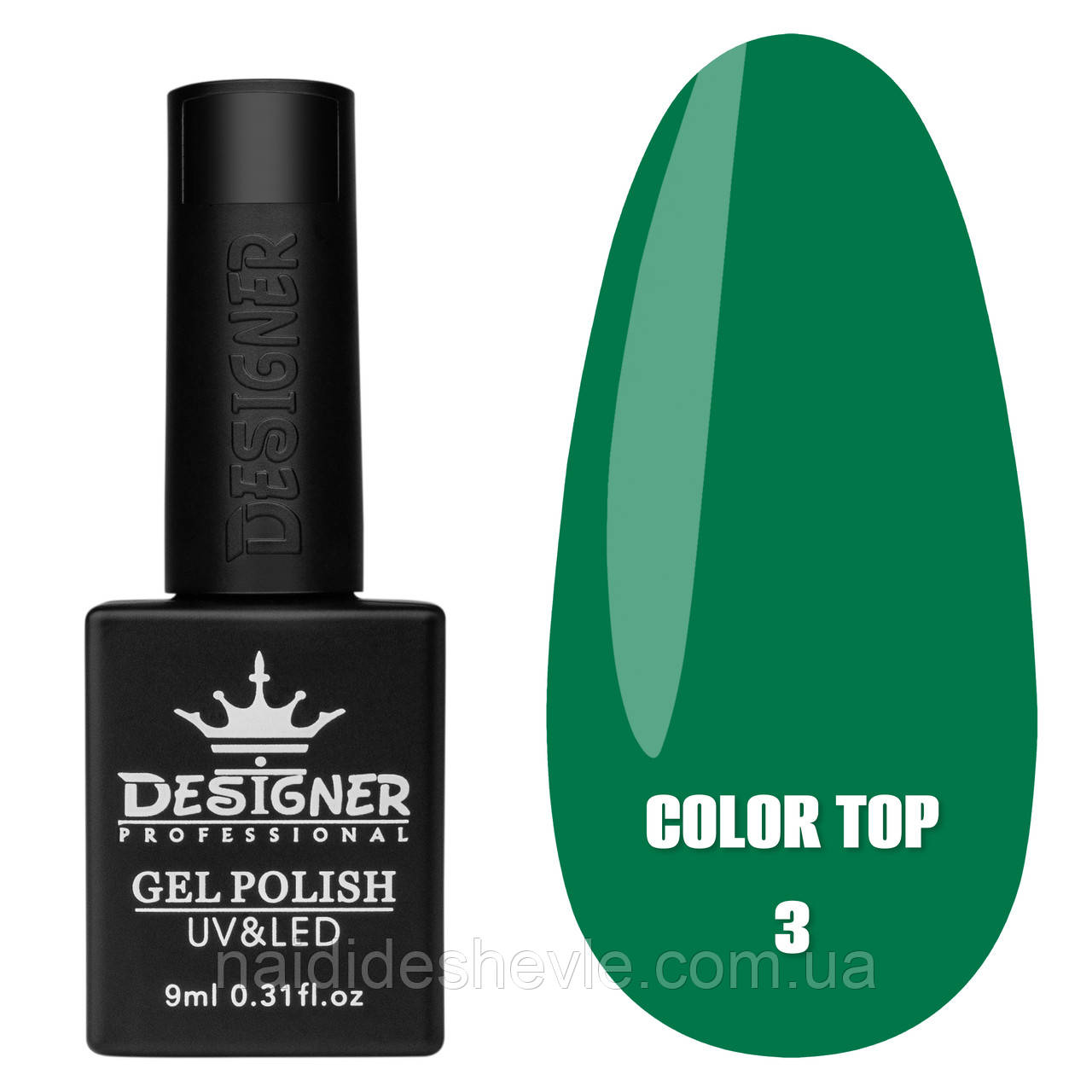 Color Top Дизайнер (9 мл.) - кольорове топове покриття для нігтів з вітражним ефектом Зелений 03