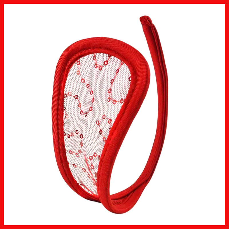 Универсальные каркасные трусики красного цвета стринги женские в сеточку с блестками вшитыми с хлопка SNM - фото 1 - id-p2186581859