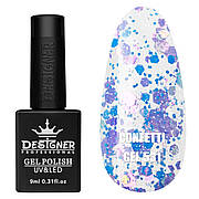 Гель-лак для нігтів Confetti gel Дизайн з блискітками-конфетті різного розміру, 9 мл Фіолетовий з блакитним №531