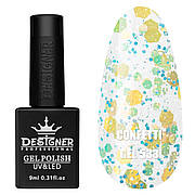Гель-лак для нігтів Confetti gel Дизайн з блискітками-конфетті різного розміру, 9 мл Жовтий з салатовим та блакитним №533