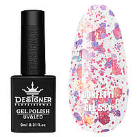Гель-лак для ногтей Confetti gel Дизайн с блестками-конфетти разного размера , 9 мл Розовый с фиолетовым №534