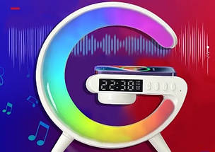 Настільна лампа нічник Light Sound Machine G63 з годинником Bluetooth колонкою бездротовою зарядкою, фото 6