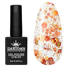 Гель-лак Confetti gel Дизайнер (9 мл) з конфетті різних розмірів Помаранчевий з жовтим №537