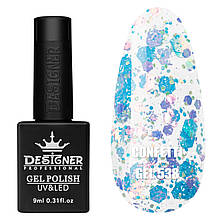 Гель-лак Confetti gel Дизайнер (9 мл) з конфетті різних розмірів Блакитний з фіолетовим №538