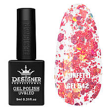 Гель-лак Confetti gel Дизайнер (9 мл) з конфетті різних розмірів Рожевий №542