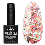Гель-лак для нігтів Cosmo Glitter Дизайн з різнокольоровим гліттером різного розміру , 9 мл Ніжно-рожевий зі сріблом №526