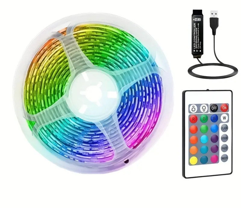 LED стрічка RGB самоклеюча з пультом Epic 5050 5V 15метрів