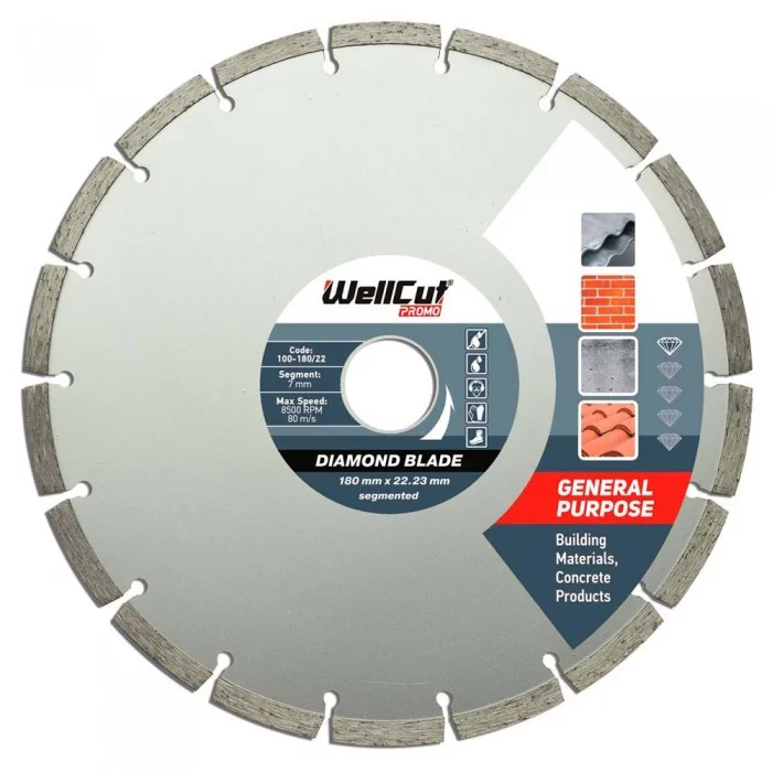 Алмазне коло WELLCUT PROMO 180 мм*7 мм*22,23 мм Сегмент, фото 1