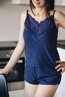 Женский комплект майка и шорты, домашняя одежда, пижама синяя S