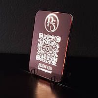 Инставизитка с подсветкой 150х210 мм Розовое золото зеркальный акрил, табличка с QR-кодом А5, ACRY