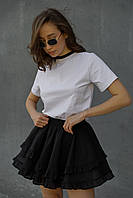 Жіноча базова однотонна чорна / біла футболка з білим / чорним коміром ЛЮКС якості