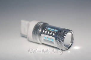 7440 (Т20) (W21W), 22W (620Lm) WHITE 6000K 12PCS 1W SAMSUNG +2PCS 5W CREE+Линза