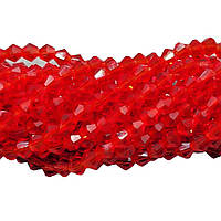 Бусини кришталеві (Біконус) 4 мм пачка 95-100 шт., колір світло-червоний прозорий
