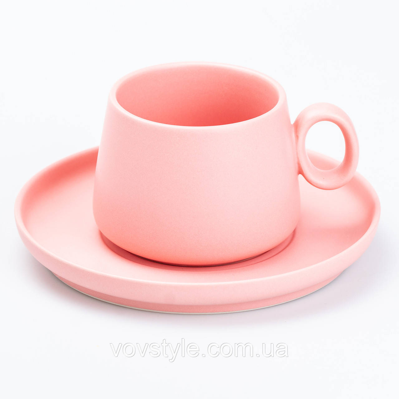 Чашка з блюдцем керамічна 300 мл Рожева