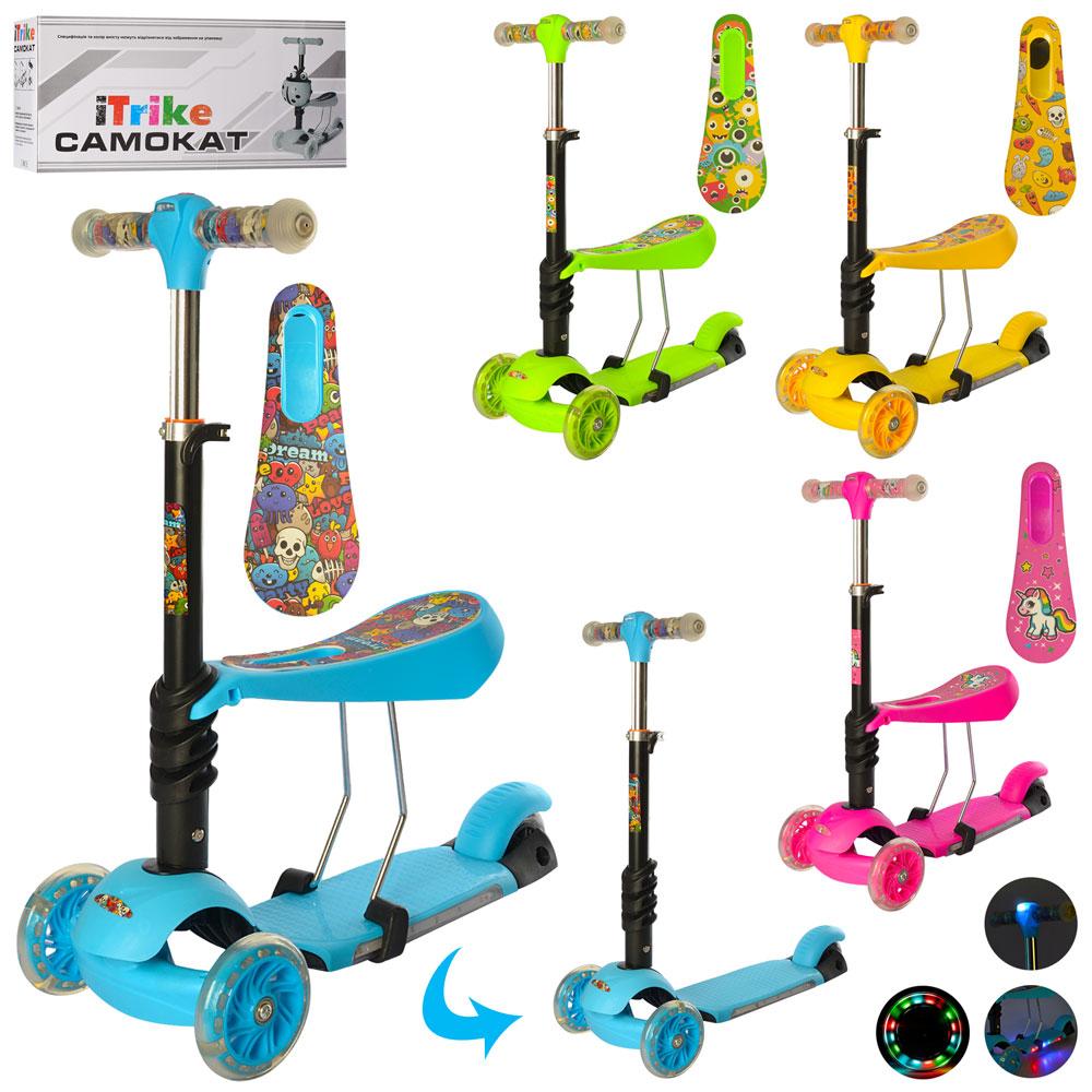 Дитячий самокат-біговел iTrike MAXI JR 3-076-A, світні колеса, фара на кермі, фото 1