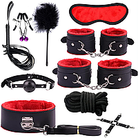 Набор садо мазо бдсм с наручниками Бондаж бдсм Кляп с зажимами на соски 10 предметов