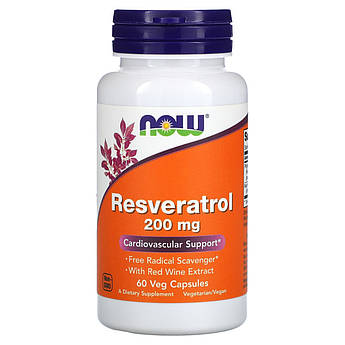 Ресвератрол 200 мг Now Foods Resveratrol для здоров'я серця 60 рослинних капсул