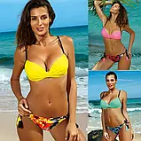 Зелений жіночий купальник з еластану з пушапом і зав'язками на плавках, фото 2