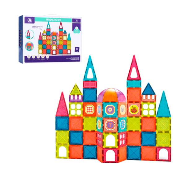 Пластмассовый набор магнитного конструктора для детей Замок с наклейками на 77 деталей SNM - фото 1 - id-p2186617975