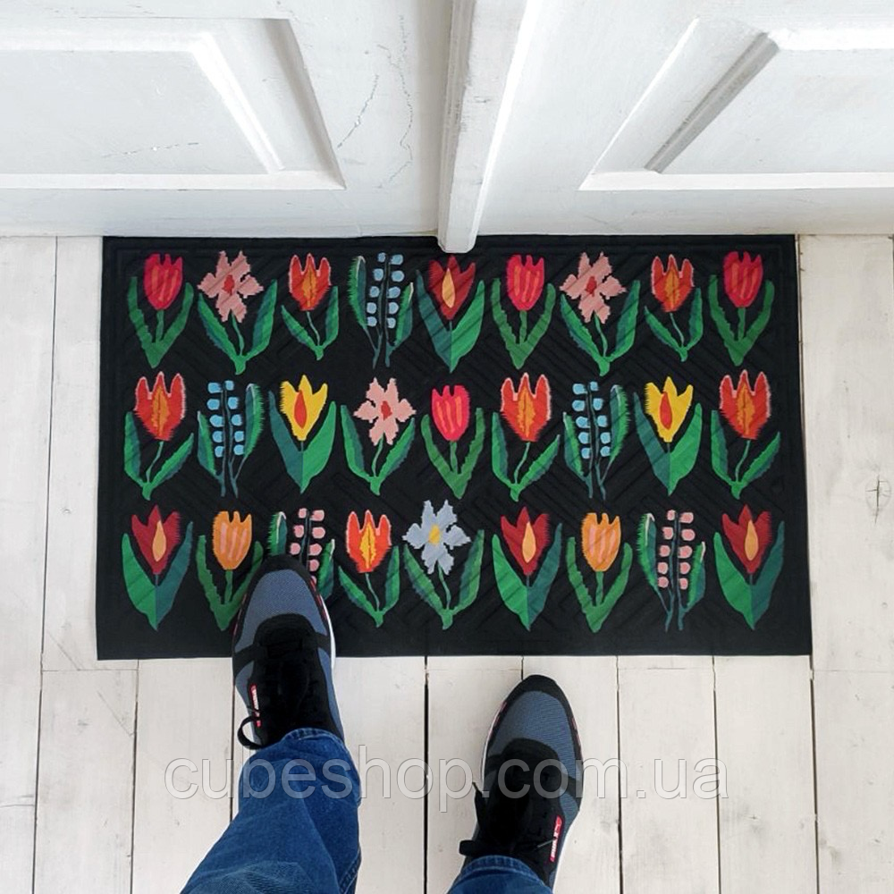 Прикольний придверний килимок у передпокій з дизайном "Квітковий"